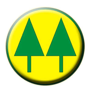 emblema de las cooperativas - dos pinos verder en uncirculo amarillo